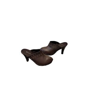 Vintage Spiegel Brown Leather Studded Wood High Heel Clogs Size‎ 6